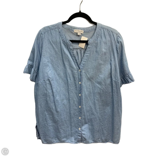 Top Short Sleeve By Kim Rogers In Blue Denim, Size: 1x