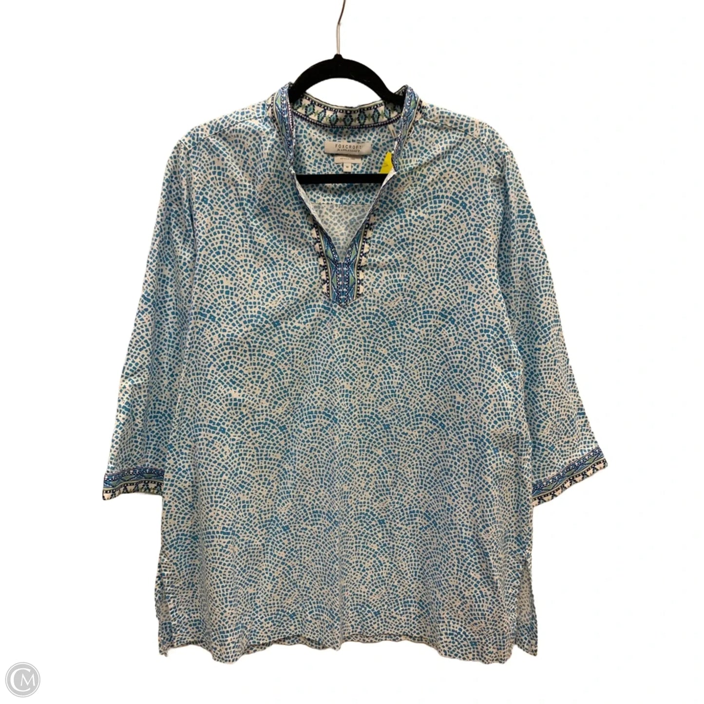 Blouse Long Sleeve By Foxcroft In Blue & Green, Size: 2x