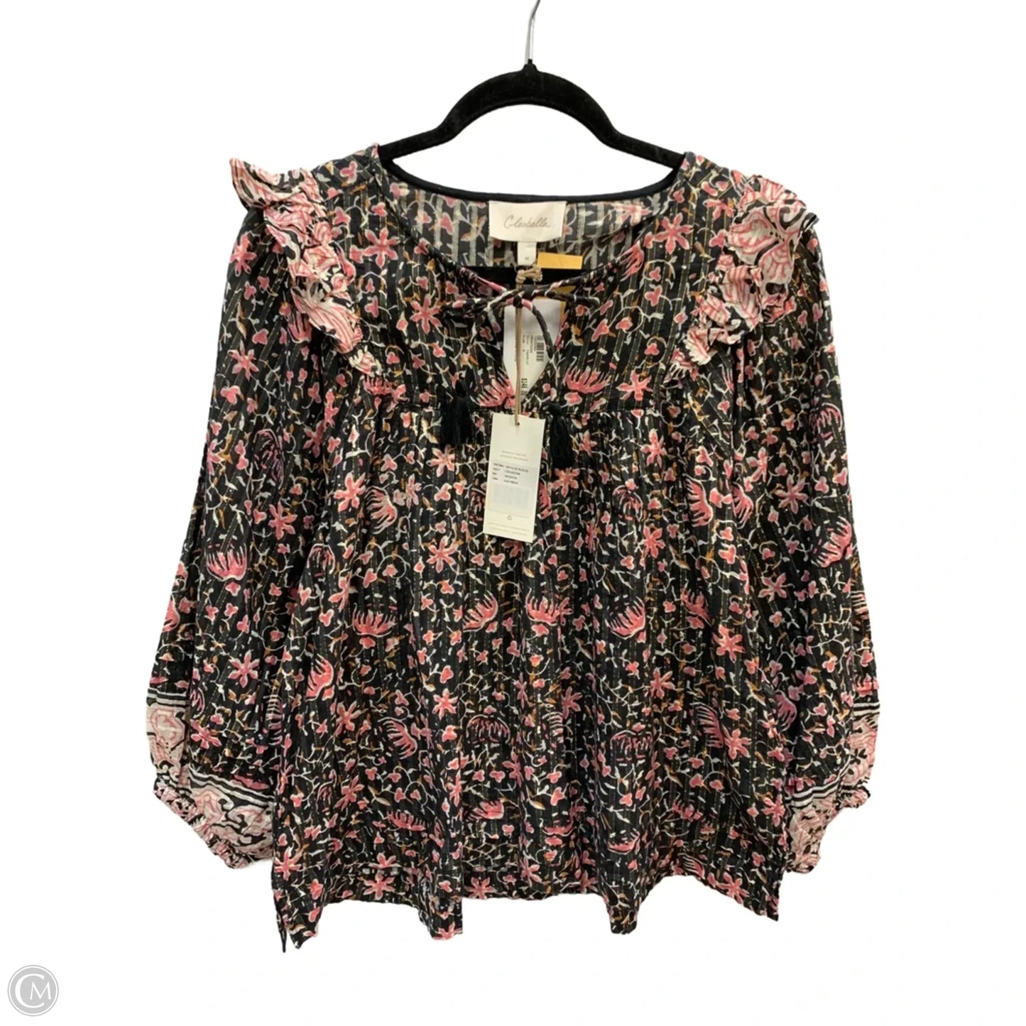 Blouse Long Sleeve By Cleobella In Black & Pink, Size: M