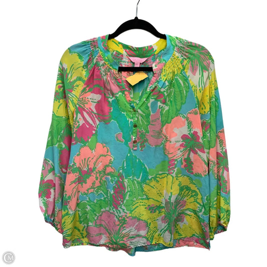 Top Long Sleeve Designer By Lilly Pulitzer In Tropical Print, Size: M