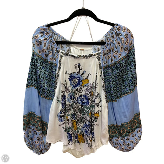 Top Long Sleeve By Free People In Blue & White, Size: M