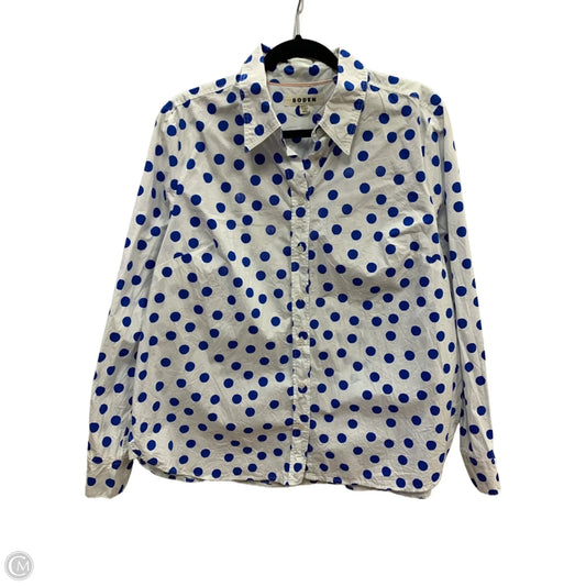 Top Long Sleeve By Boden In Blue & White, Size: 16