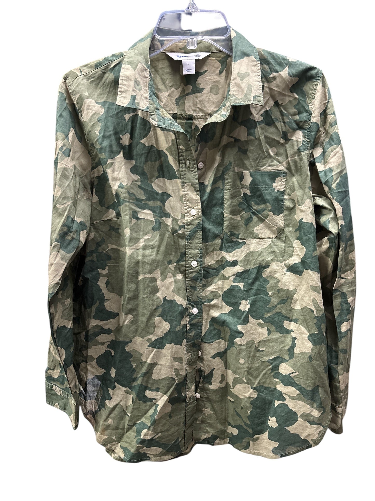 Blouse Long Sleeve By Old Navy In Camouflage Print, Size: L