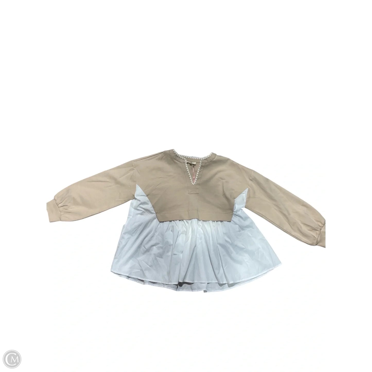 Blouse Long Sleeve By Entro In Tan & White, Size: L