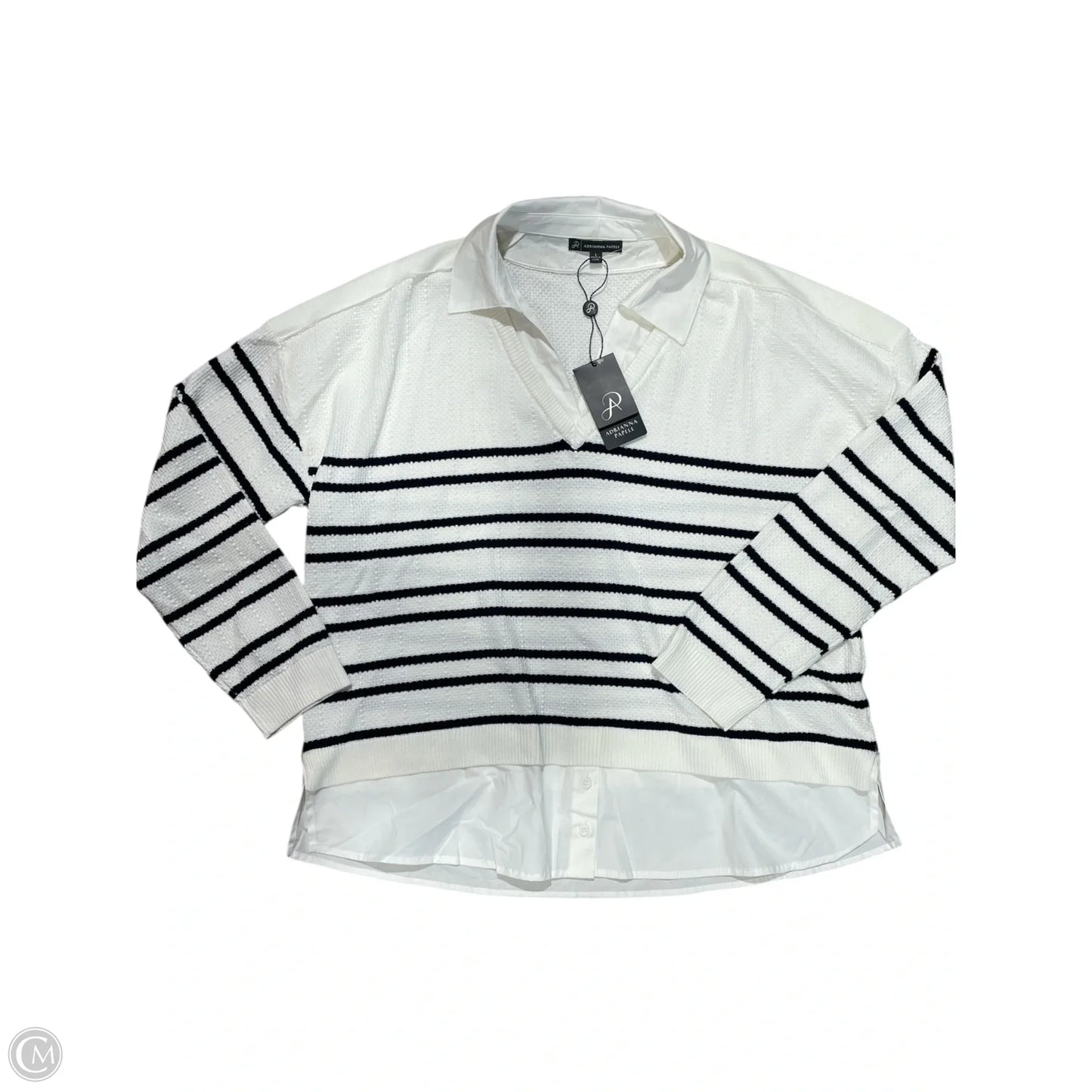 Blouse Long Sleeve By Adrianna Papell In Striped Pattern, Size: L