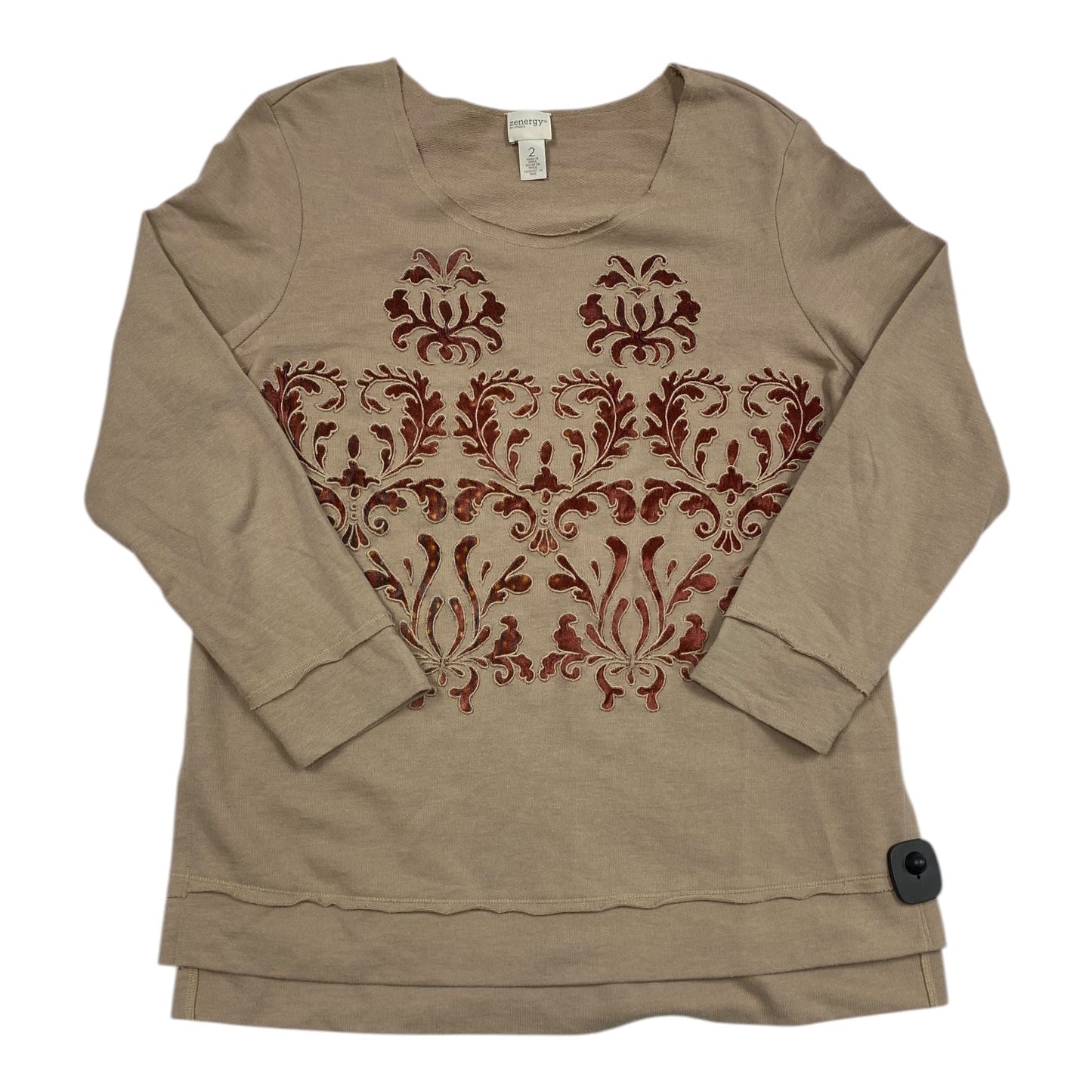 Top Long Sleeve By Chicos In Orange & Tan, Size: L