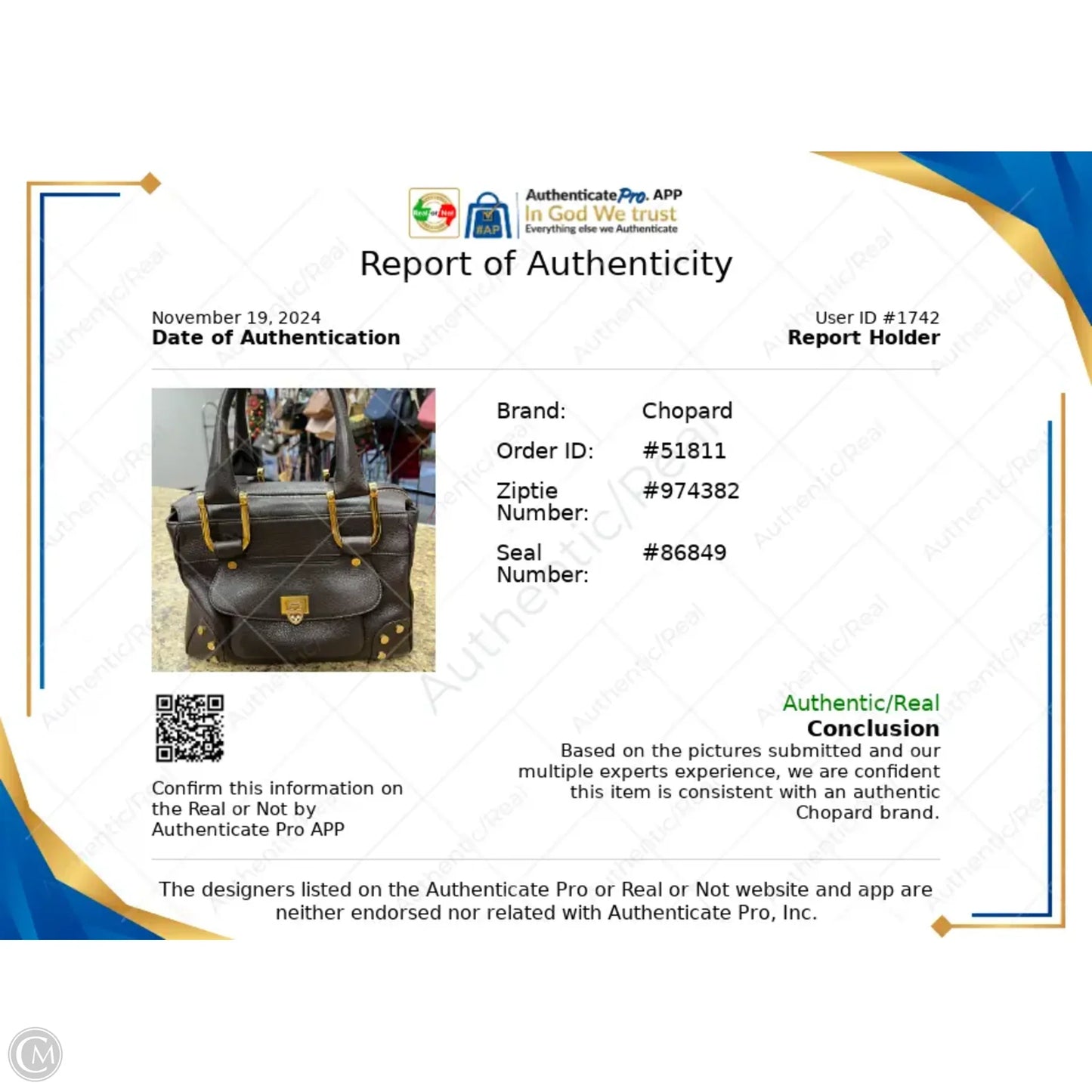 Handbag Luxury Designer By Chopard, Size: Medium