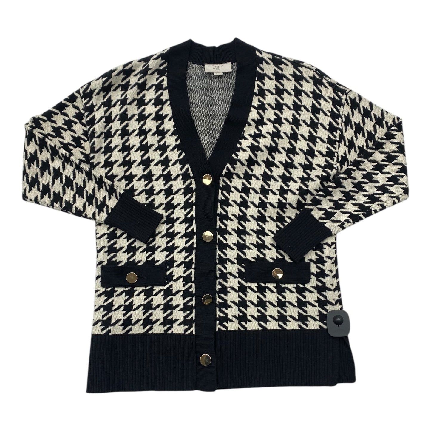 Sweater Cardigan By Loft In Black & Cream, Size: Sp