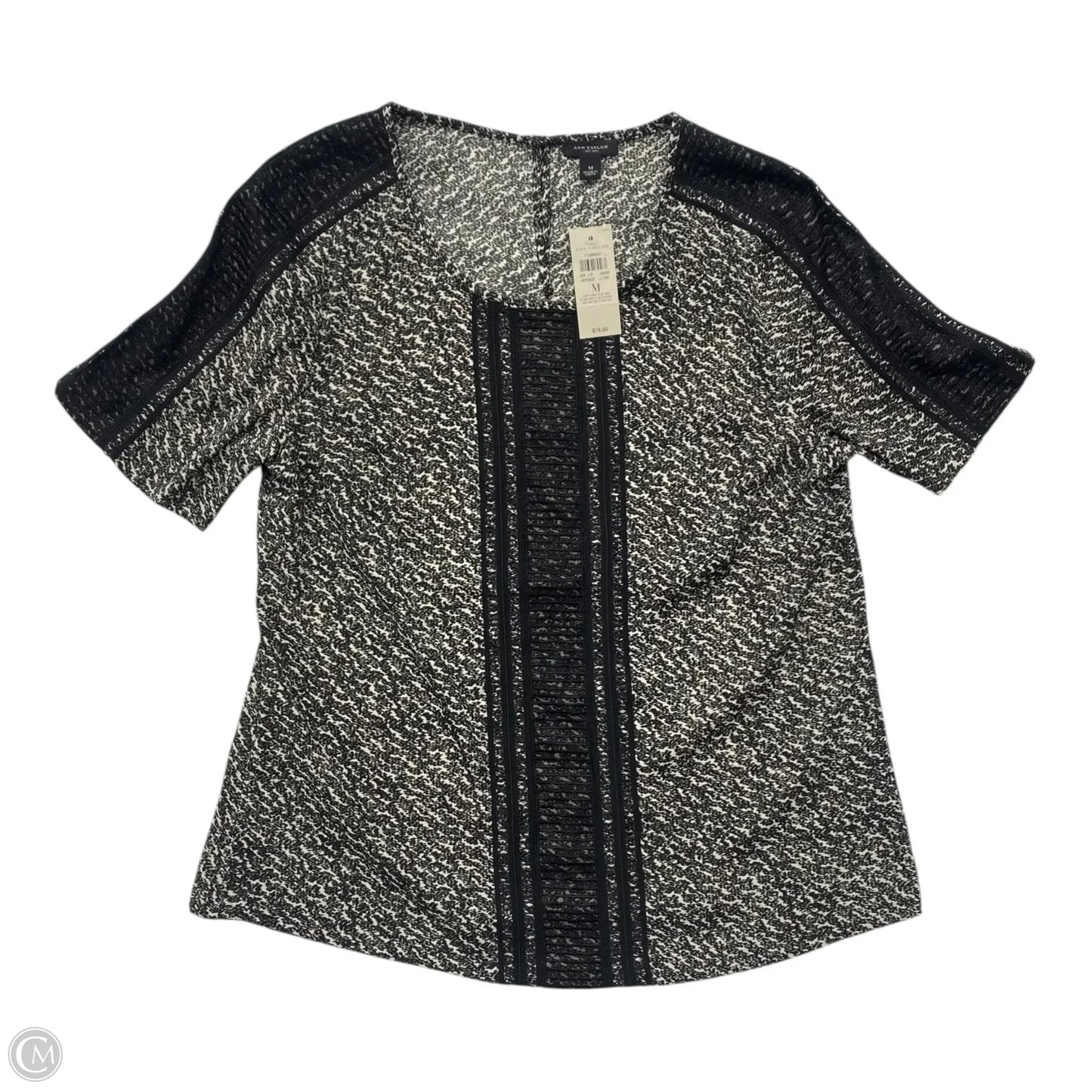 Top Short Sleeve By Ann Taylor In Black & White, Size: M