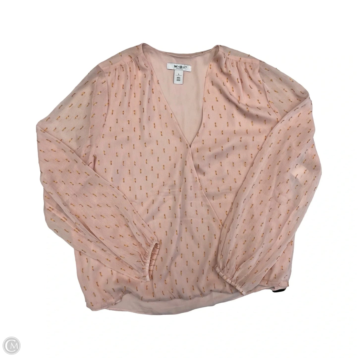 Top Long Sleeve By White House Black Market In Gold & Pink, Size: L