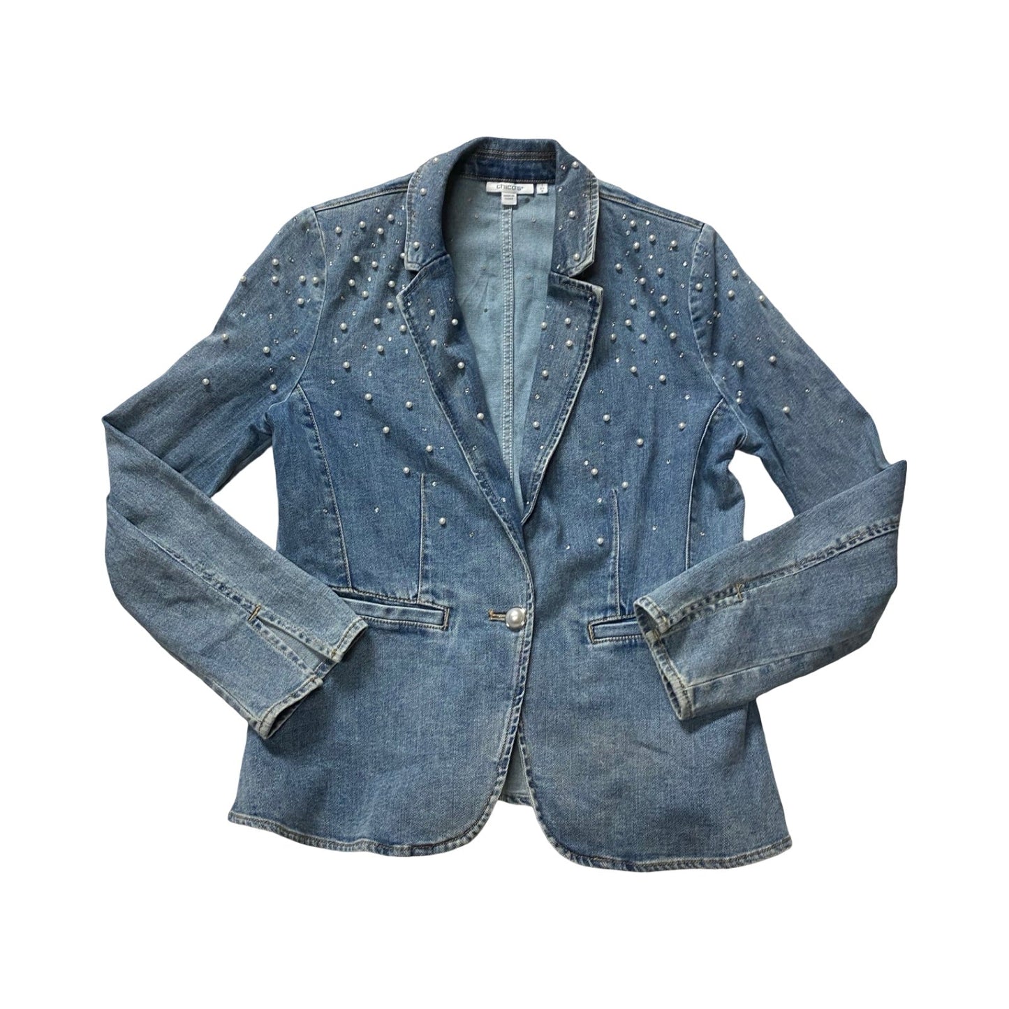 Jacket Denim By Chicos In Blue Denim, Size:8