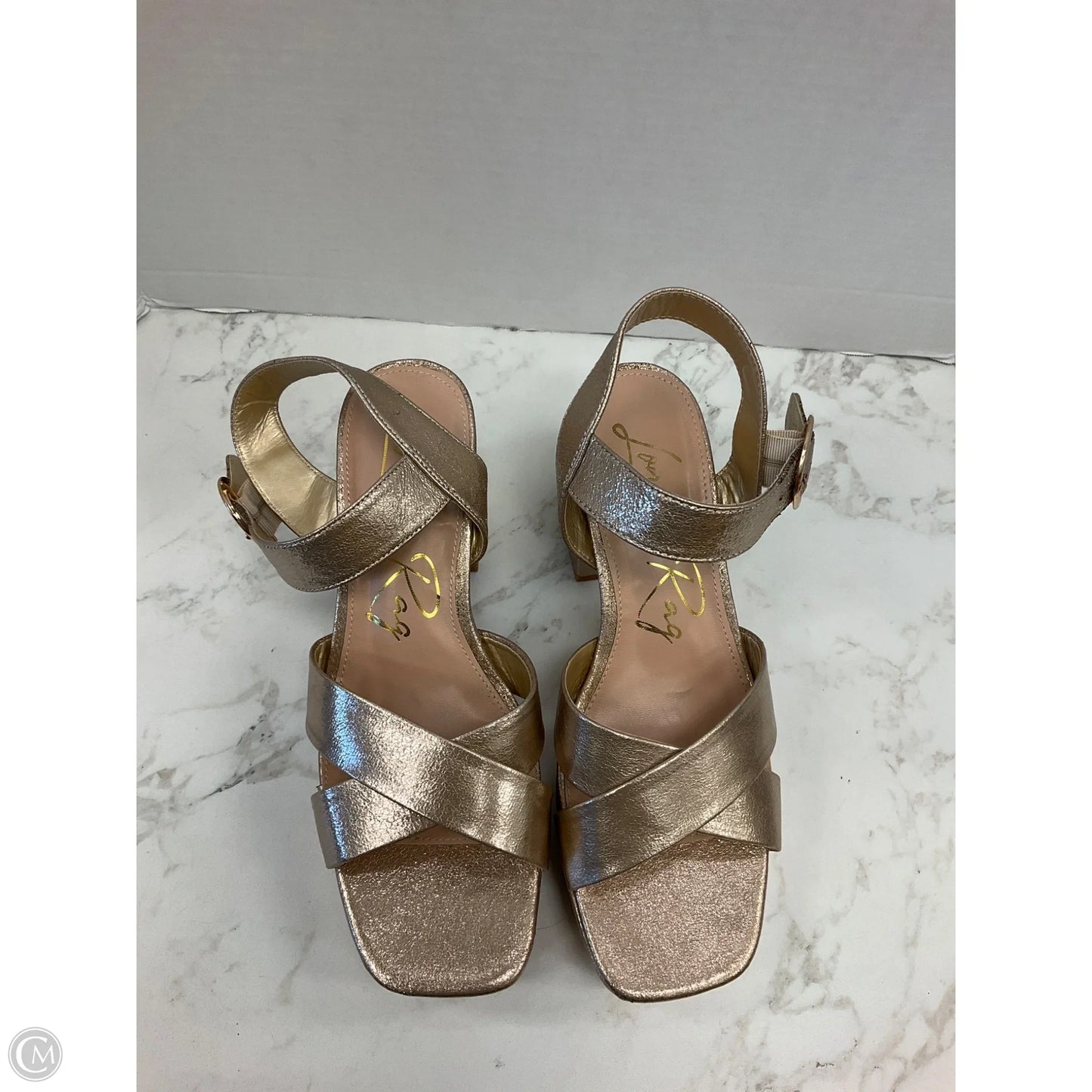 Sandals Heels Block By Clothes Mentor In Gold, Size: 9