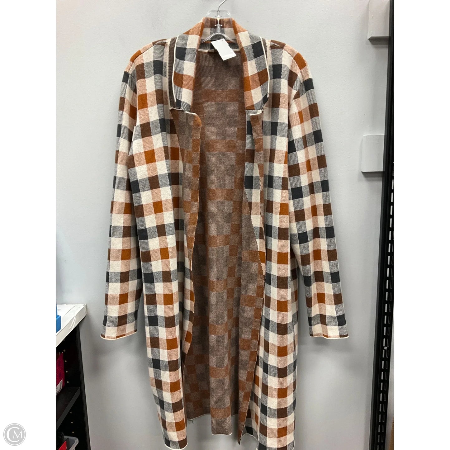 Sweater Cardigan By Loft In Plaid Pattern, Size: Xl