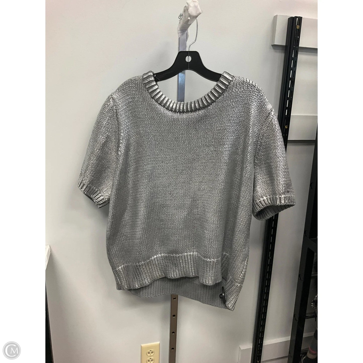 Sweater Short Sleeve By Cmc In Silver, Size: 1x