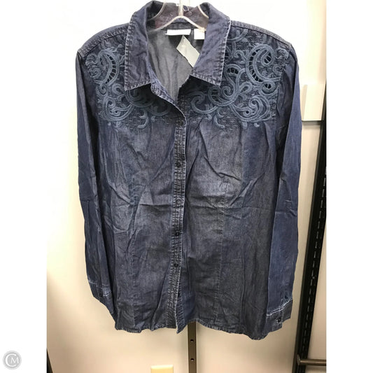 Top Long Sleeve By Chicos In Blue Denim, Size: L