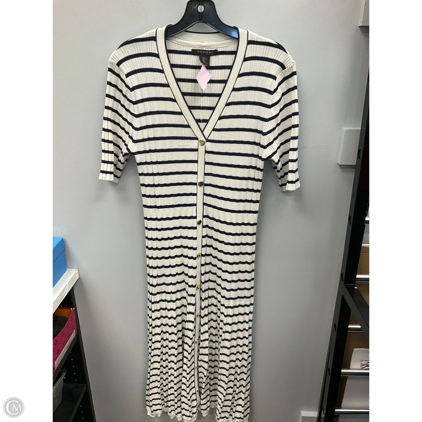 Dress Casual Midi By Tahari In Striped Pattern, Size: L