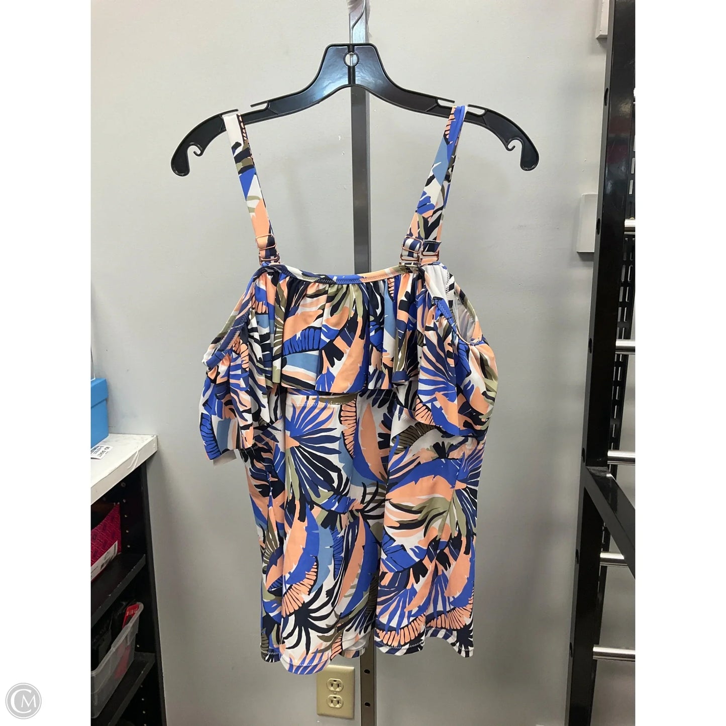 Swimsuit Top By Clothes Mentor In Blue & Cream, Size: 20