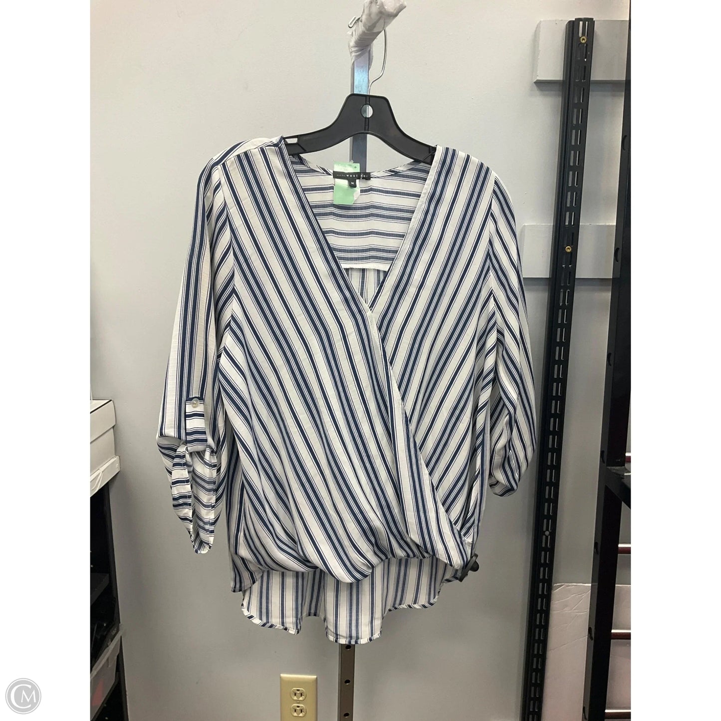 Top Long Sleeve By West Kei In Blue & White, Size: M