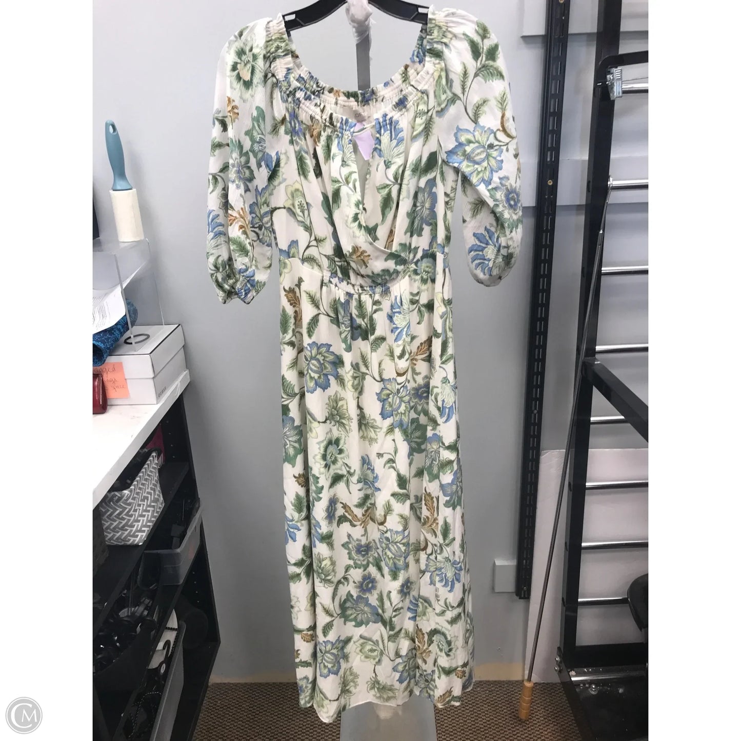 Dress Casual Maxi By Loft In Cream & Green, Size: 4