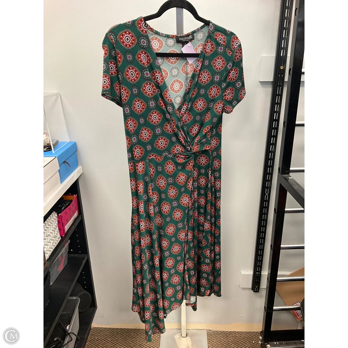 Dress Casual Short By Perceptions In Green & Orange, Size: L