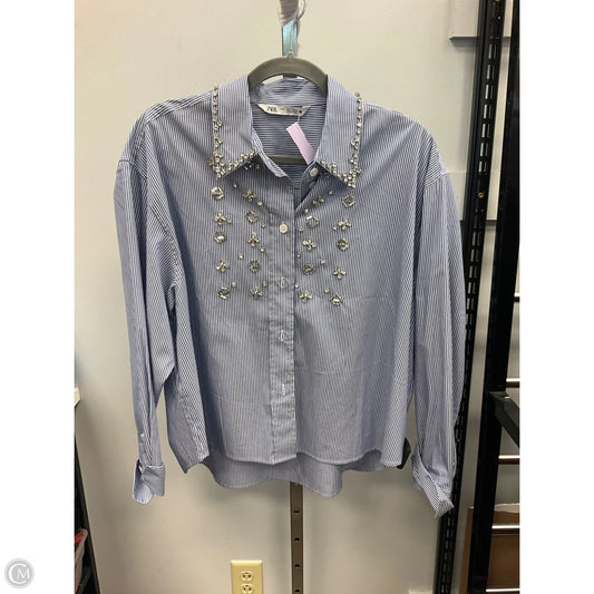 Top Long Sleeve By Zara In Striped Pattern, Size: L