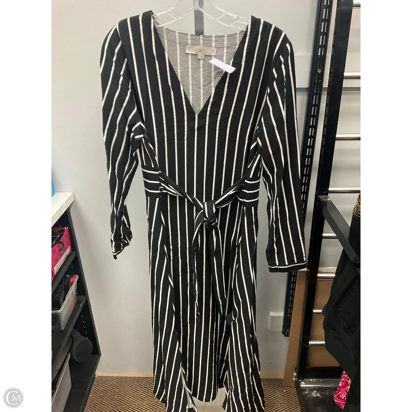 Dress Casual Midi By Loft In Striped Pattern, Size: 12