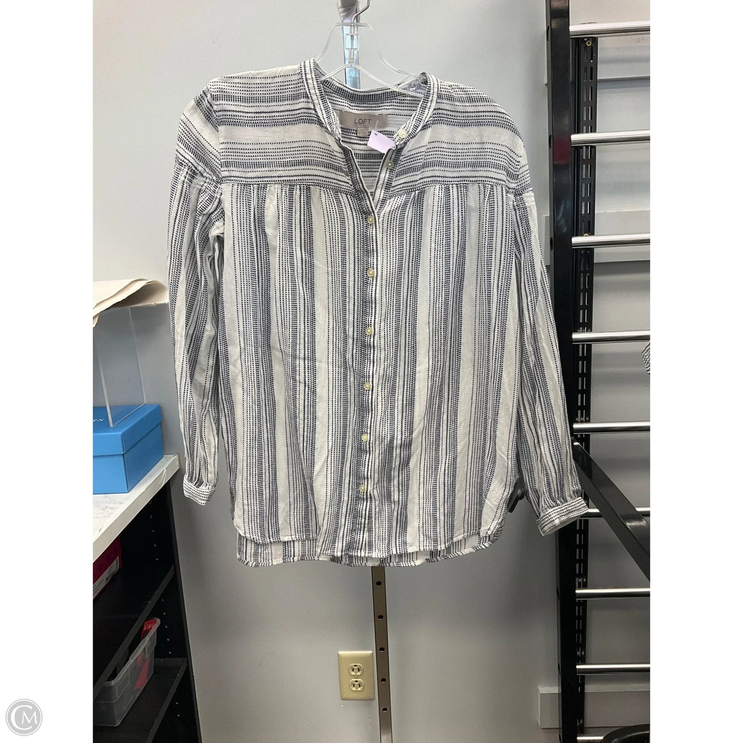 Top Long Sleeve By Loft In Blue & White, Size: S
