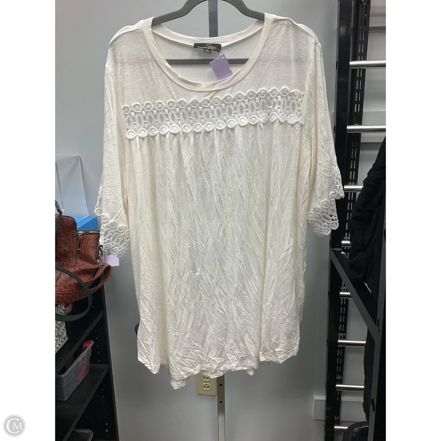 Top Short Sleeve By Suzanne Betro In Cream, Size: 2x