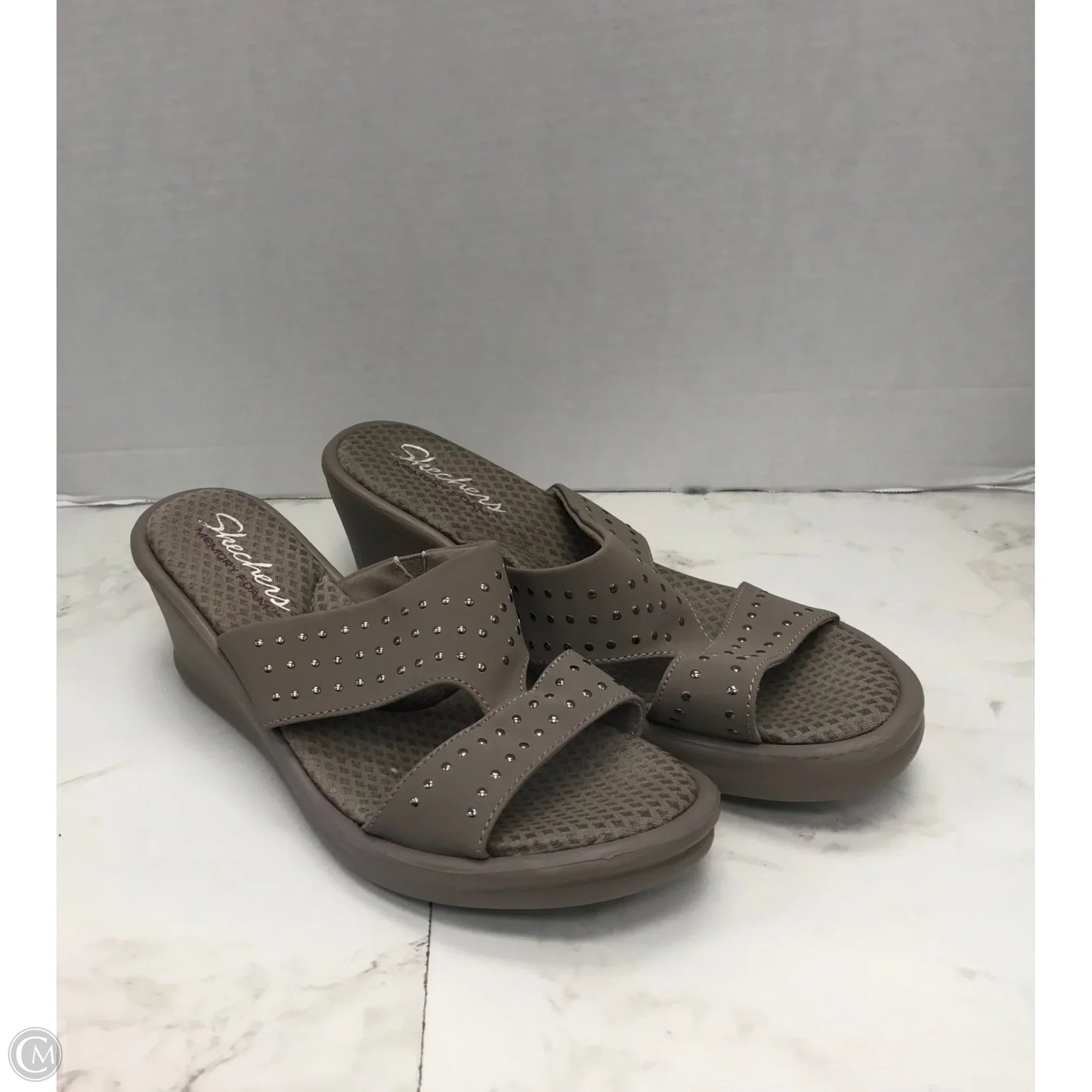 Sandals Heels Wedge By Skechers In Grey, Size: 7