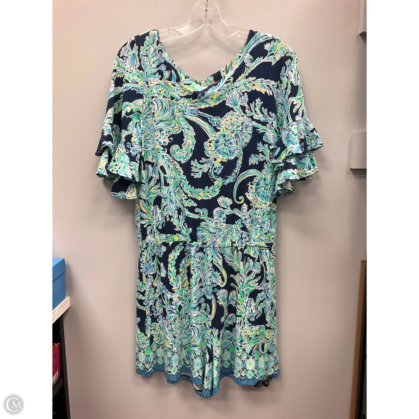 Romper Designer By Lilly Pulitzer In Blue & Green, Size: M