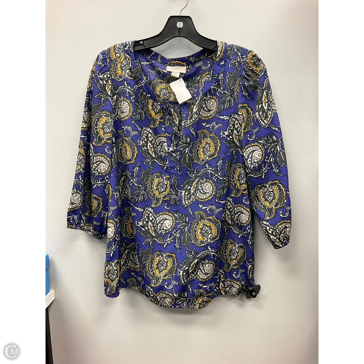 Top 3/4 Sleeve By Loft In Blue & Yellow, Size: M
