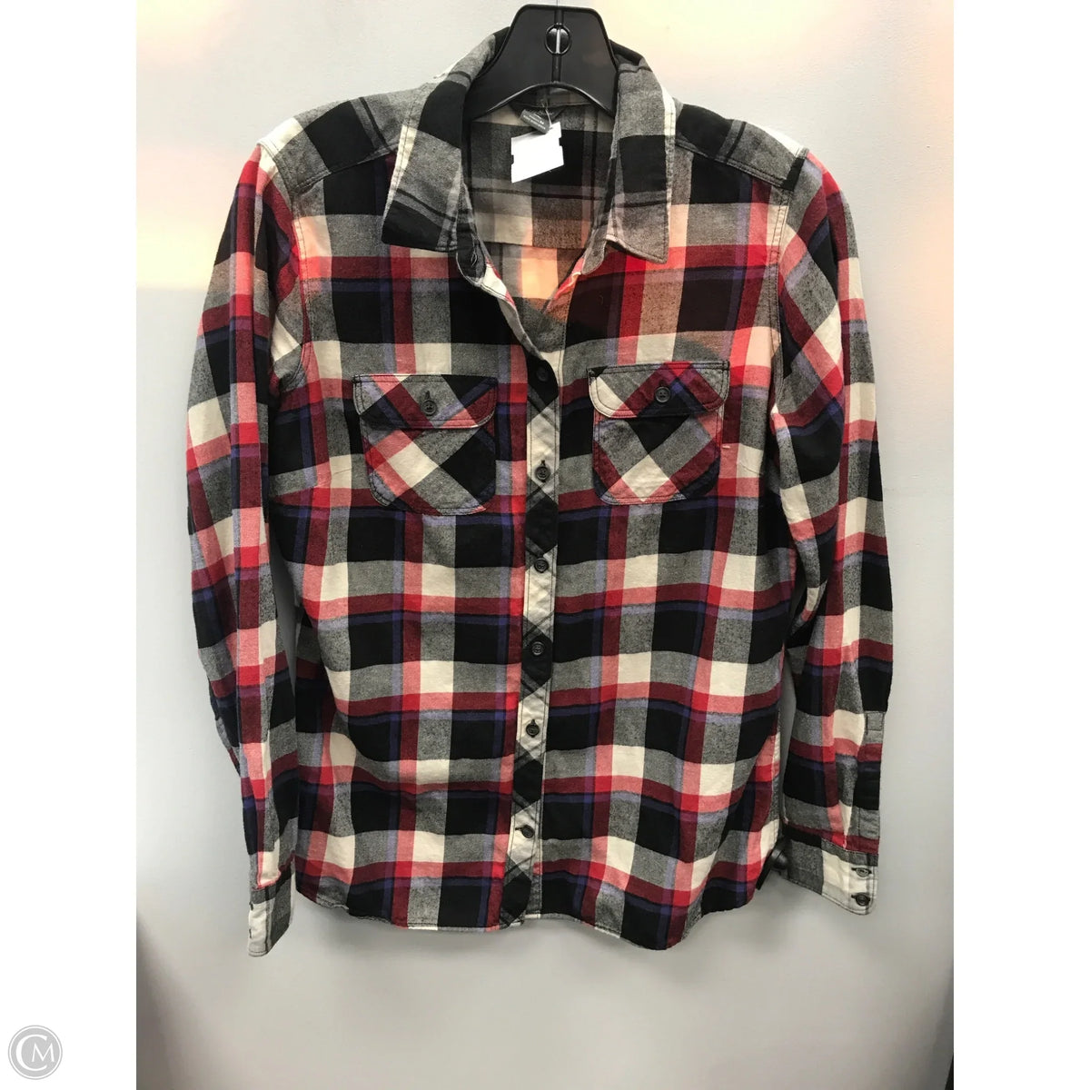 Top Long Sleeve By Eddie Bauer In Checkered Pattern, Size: M