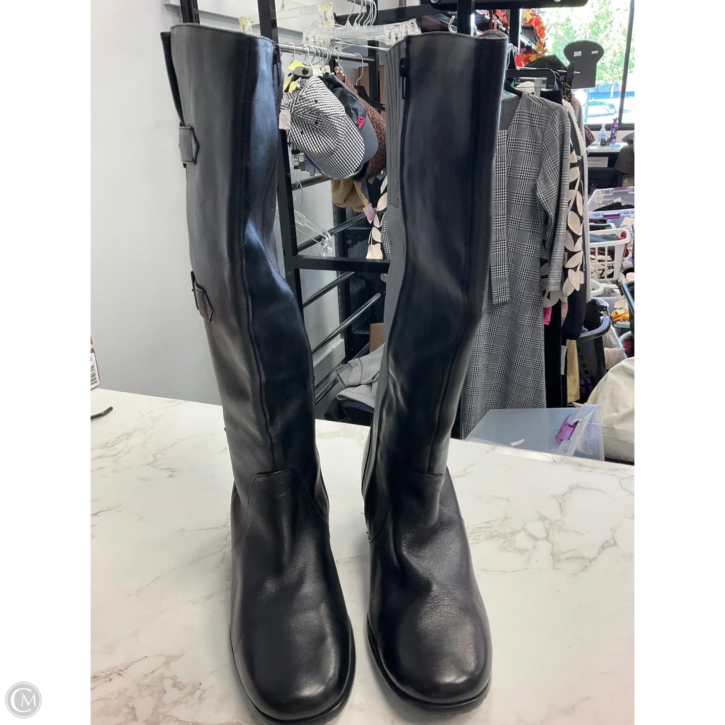 Boots Leather By Clothes Mentor In Black, Size: 12