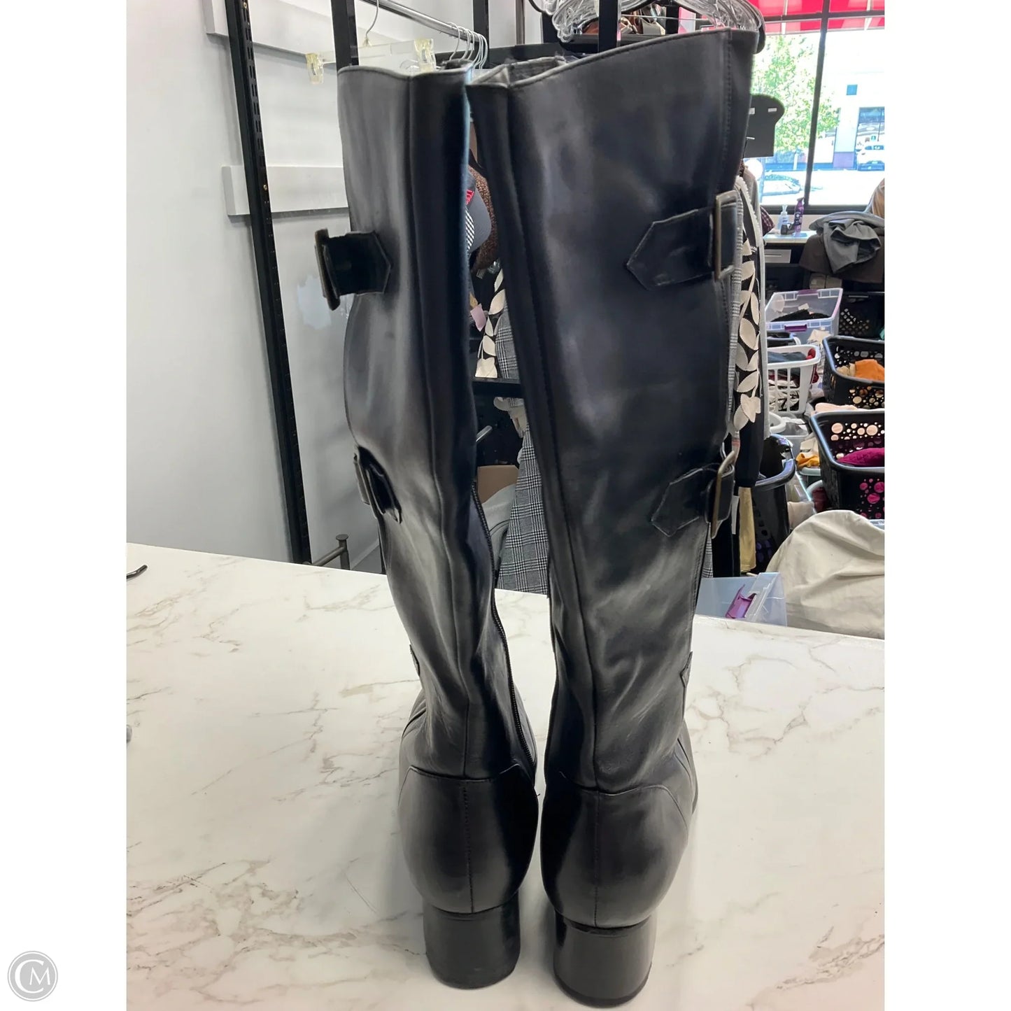 Boots Leather By Clothes Mentor In Black, Size: 12