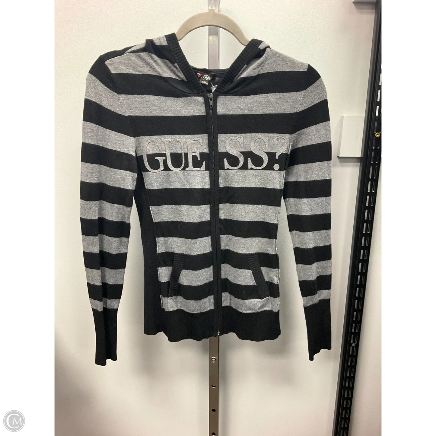 Sweatshirt Hoodie By Guess In Striped Pattern, Size: M