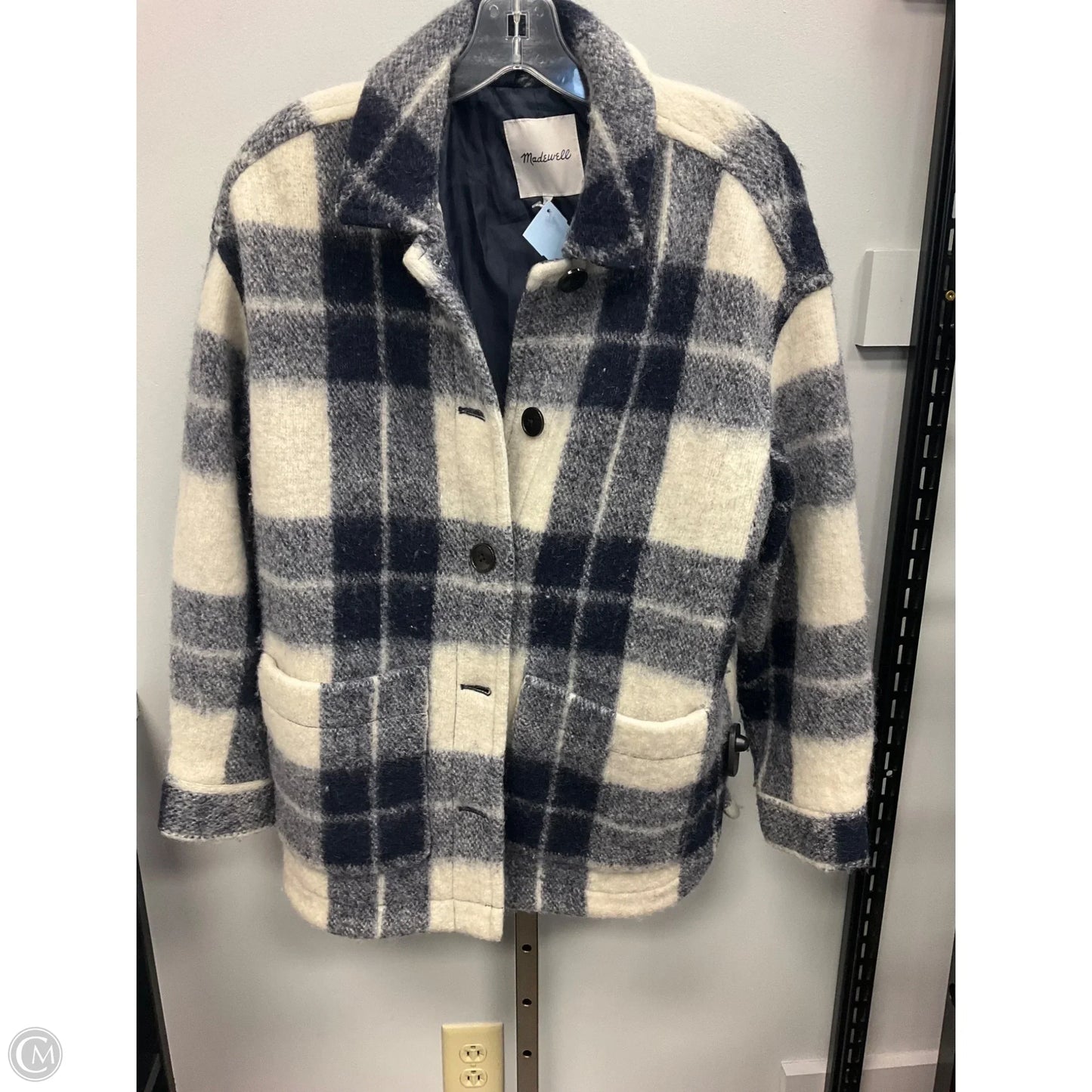 Coat Wool By Madewell In Blue & White, Size: M