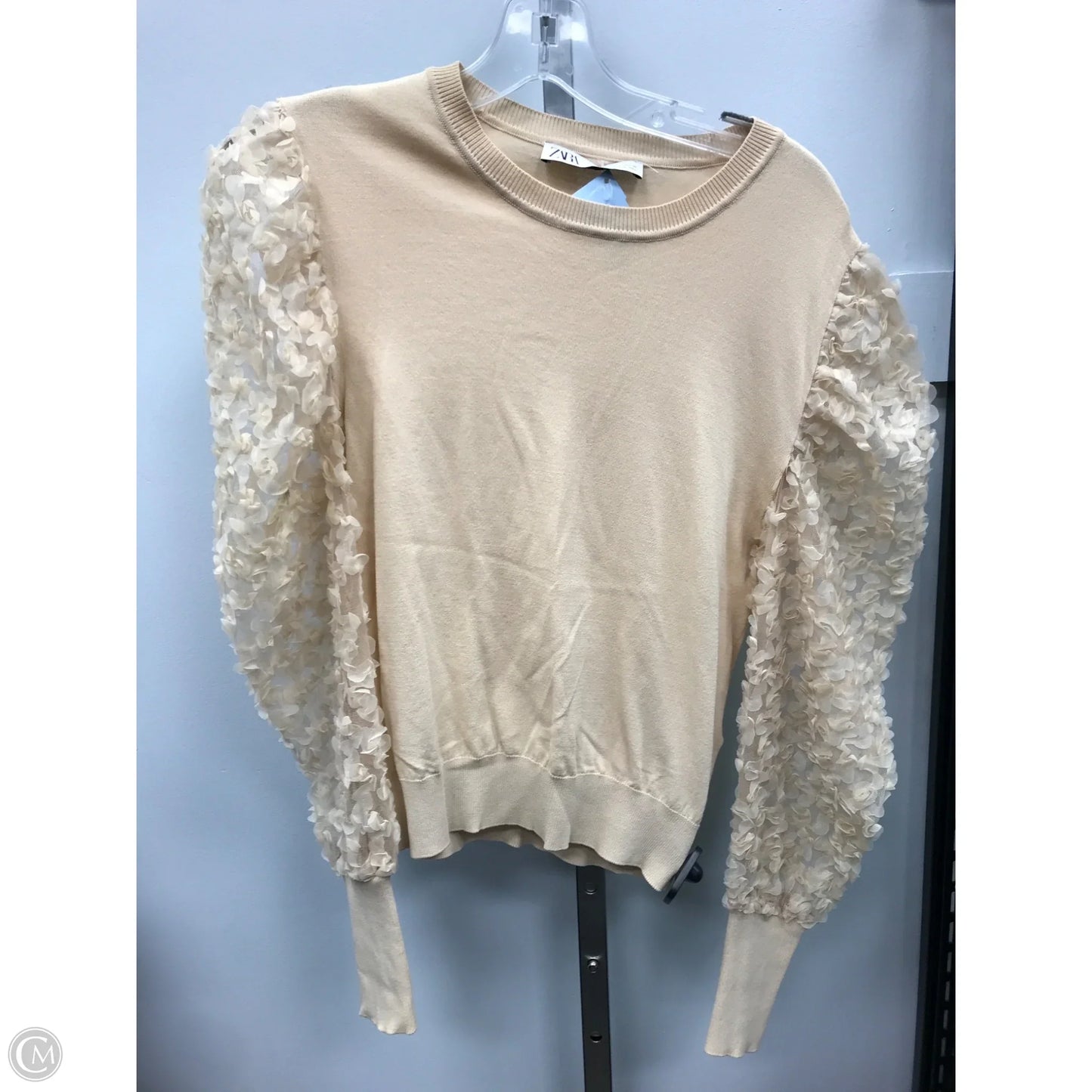 Top Long Sleeve By Zara In Beige, Size: L