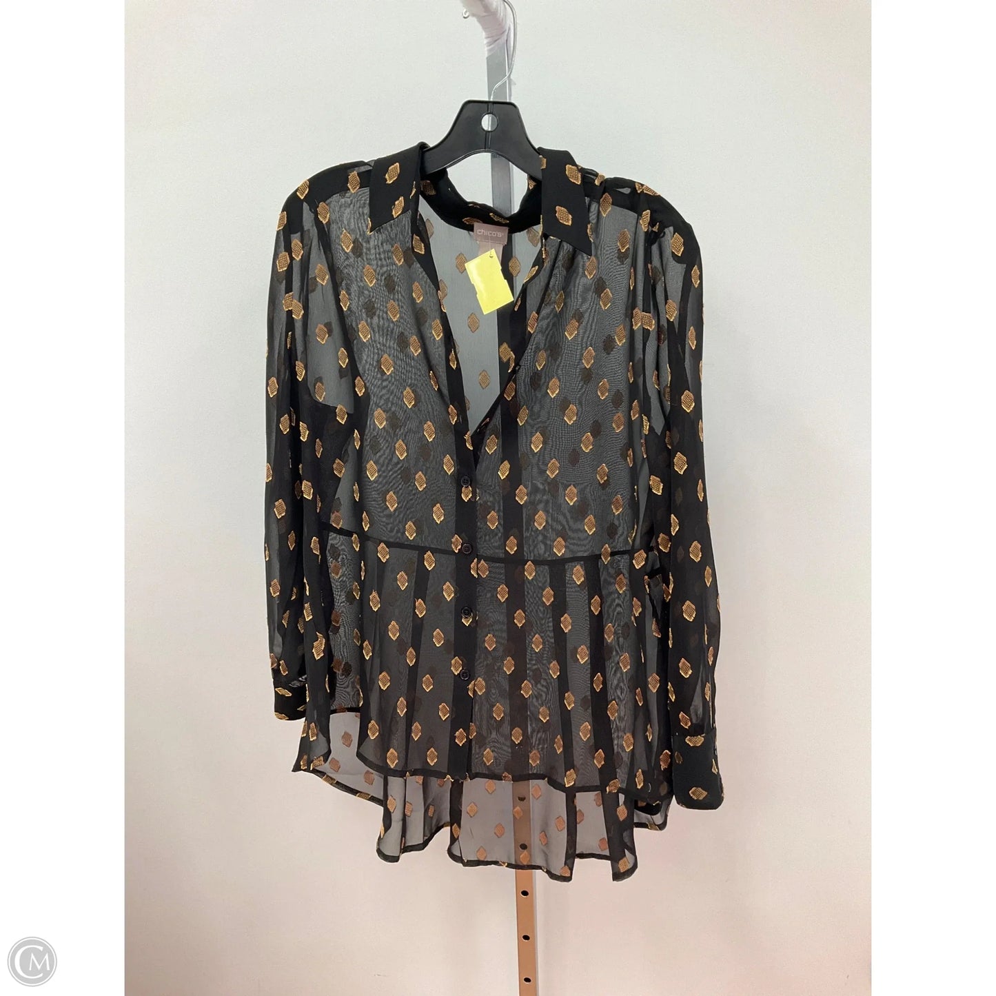 Top Long Sleeve By Chicos In Black & Gold, Size: M