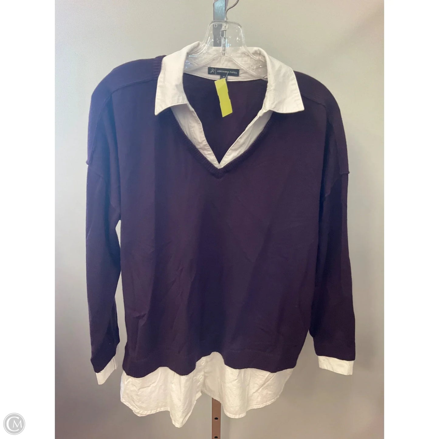 Top Long Sleeve By Adrianna Papell In Purple & White, Size: M