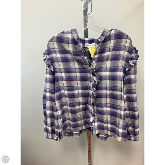 Top Long Sleeve By Something Navy In Plaid Pattern, Size: M