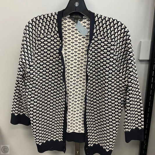 Sweater Cardigan By Ann Taylor In Blue & Cream, Size: Xl