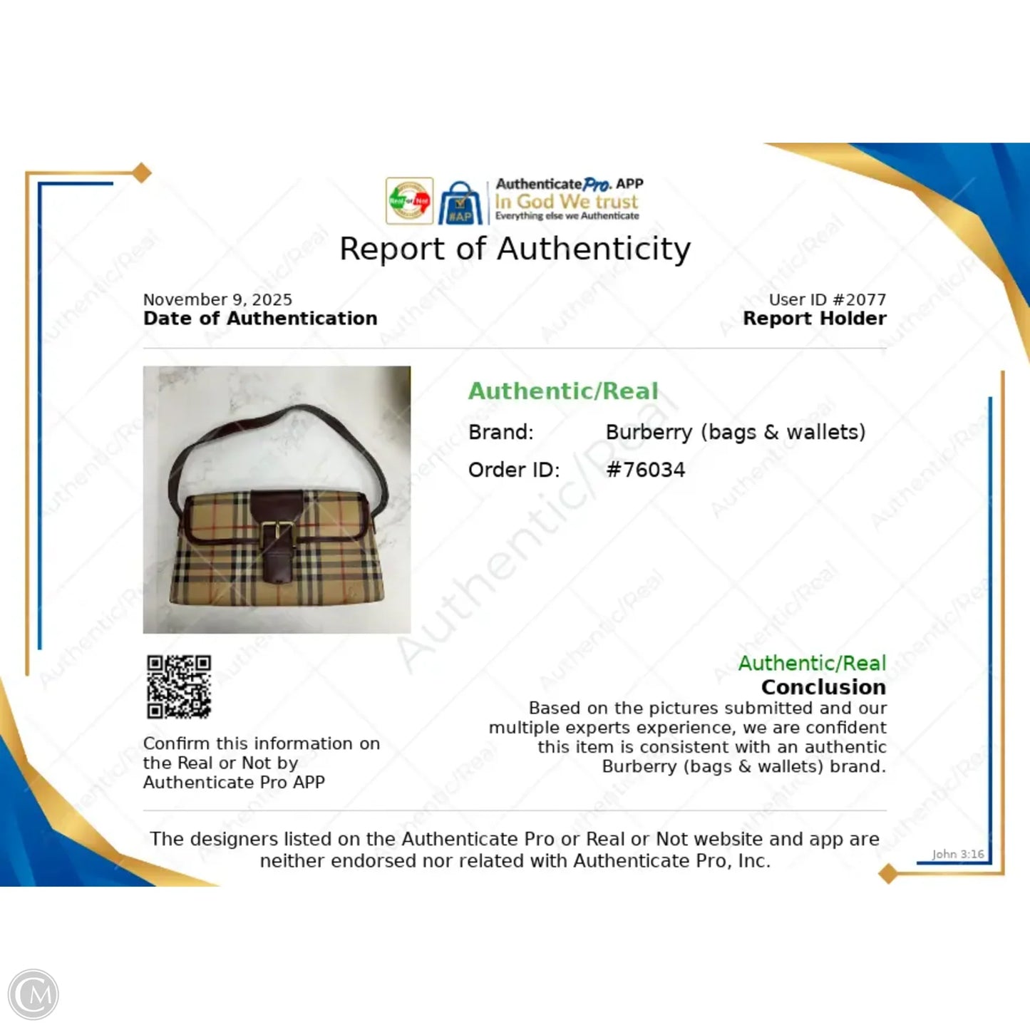 Handbag Luxury Designer By Burberry, Size: Medium