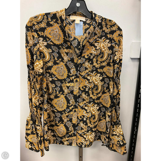 Blouse Long Sleeve By Michael By Michael Kors In Black & Gold, Size: Xs