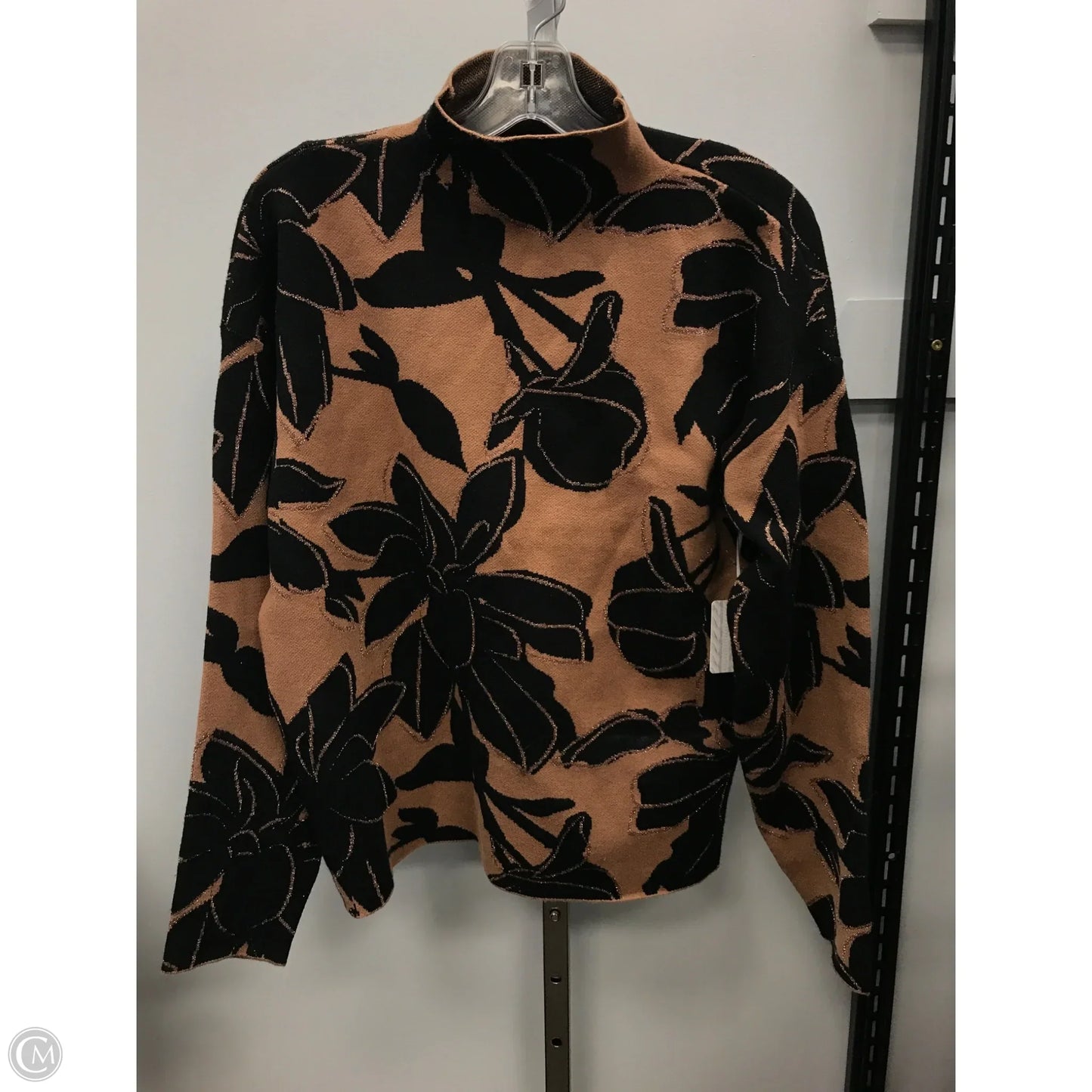 Sweater By Tahari In Black & Tan, Size: L