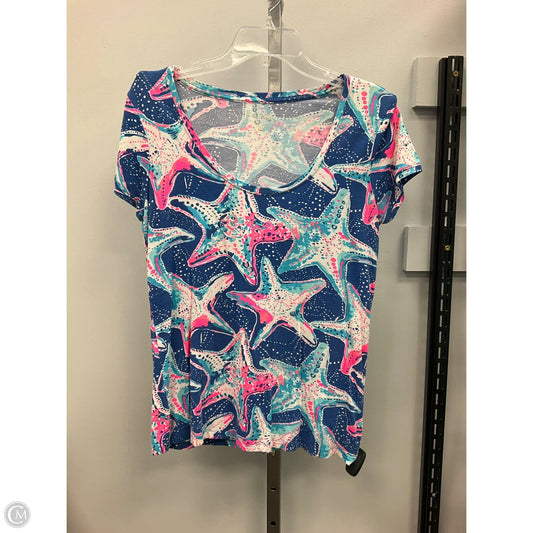 Top Short Sleeve Designer By Lilly Pulitzer In Blue & Pink, Size: M