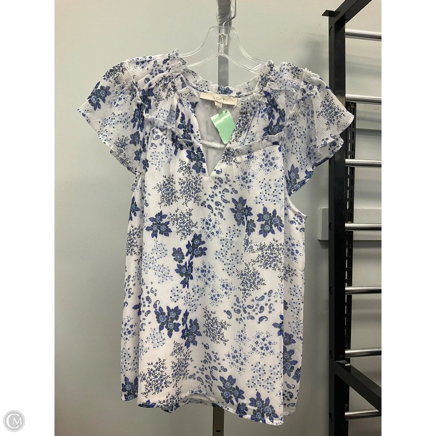 Top Sleeveless By Loft In Blue & White, Size: S