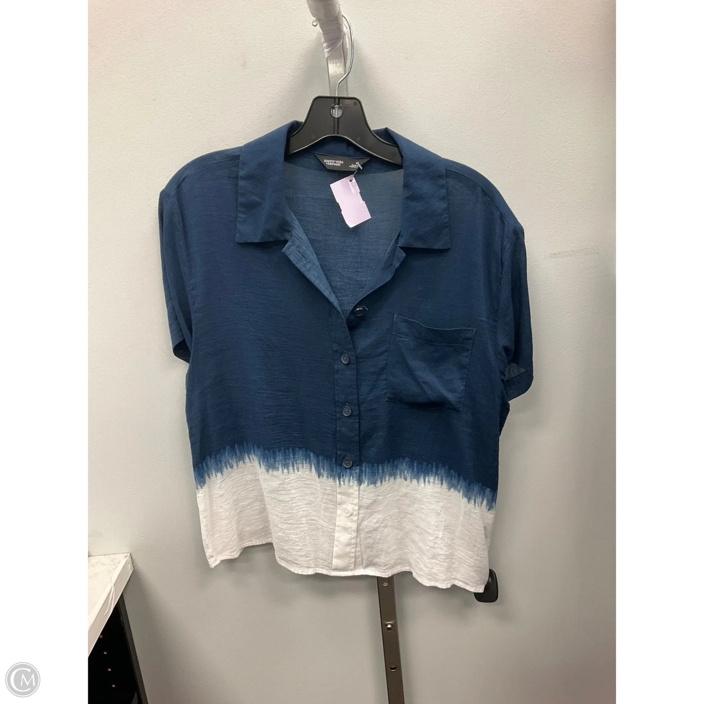 Top Short Sleeve By Simply Vera In Blue & White, Size: M