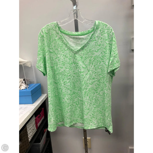 Top Short Sleeve Basic By Talbots In Green & White, Size: 1x