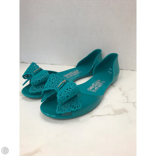 Sandals Luxury Designer By Ferragamo In Teal, Size: 7