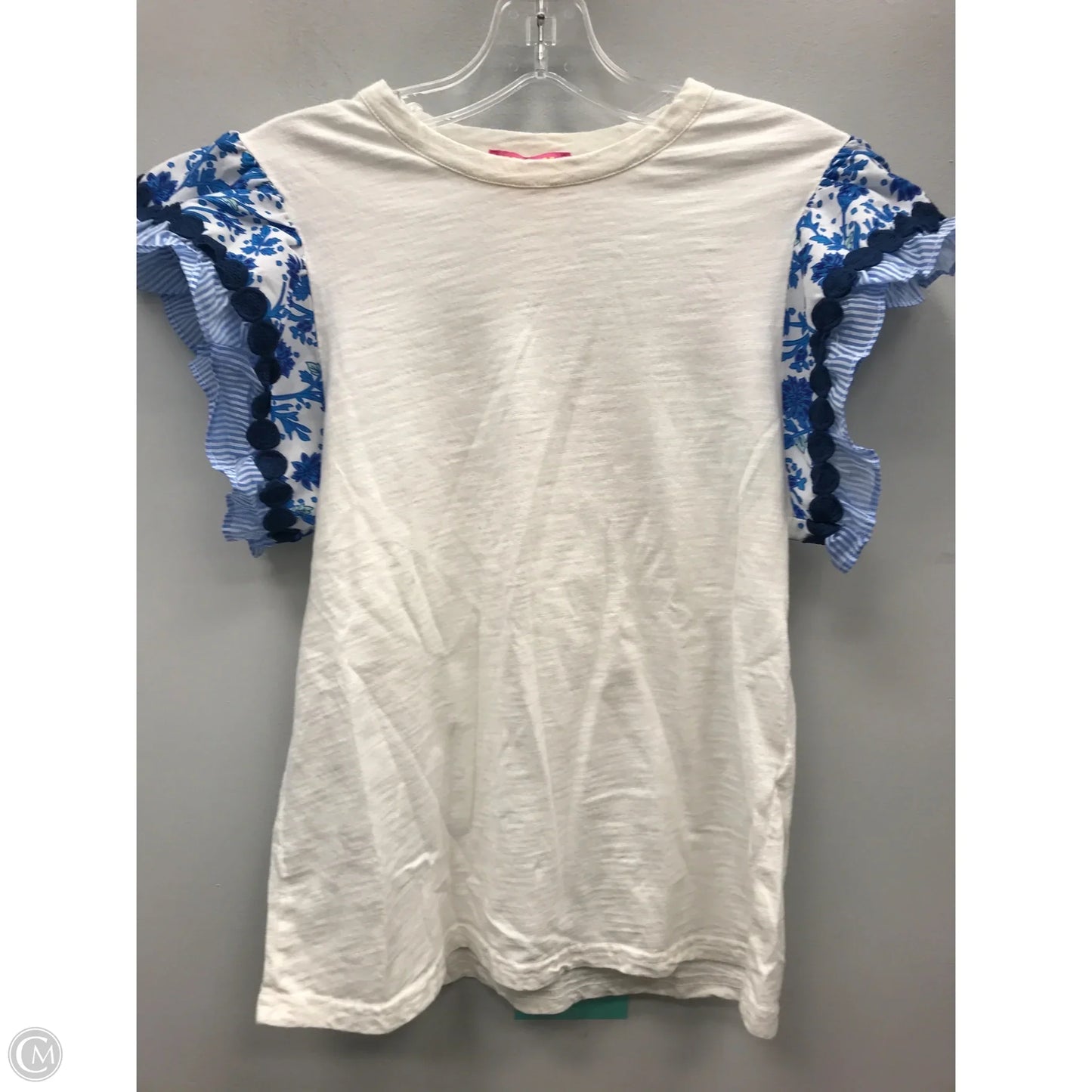 Top Short Sleeve By Thml In Blue & Cream, Size: S